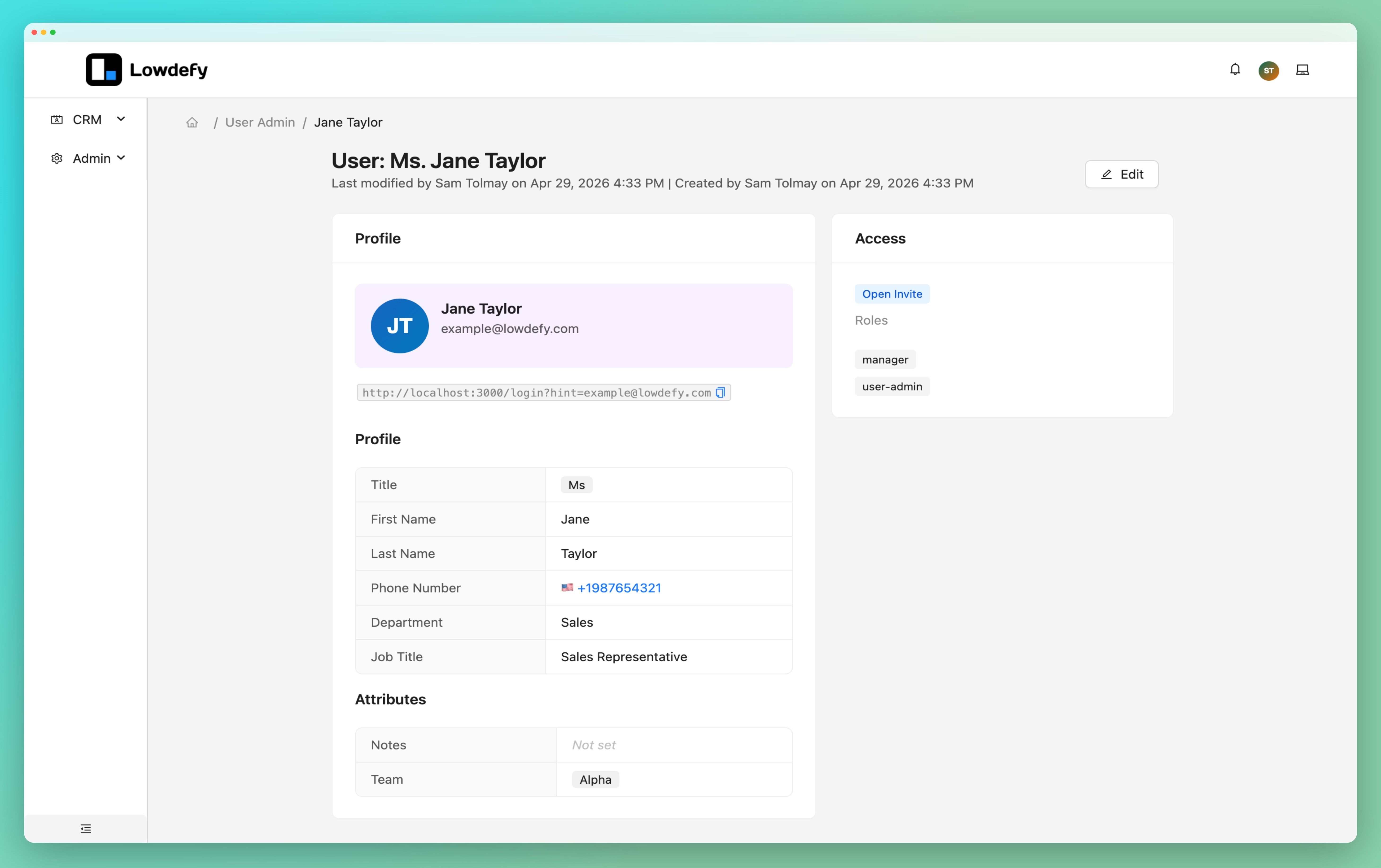 screenshot: side-menu layout with a module page open